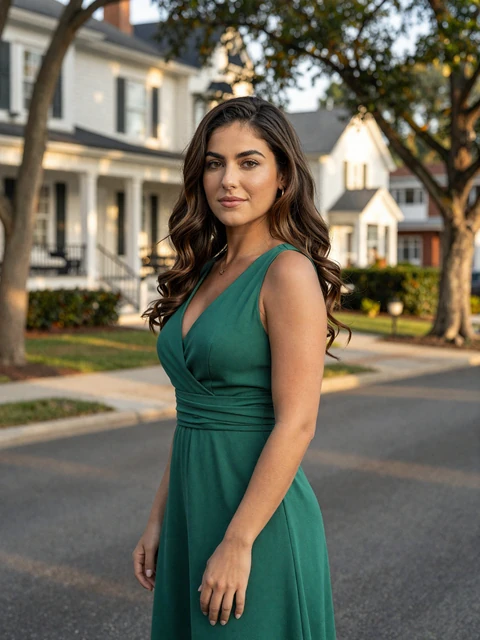 Attractive woman on a tree-lined Buckhead street in Atlanta - sugar daddy Atlanta dating lifestyle