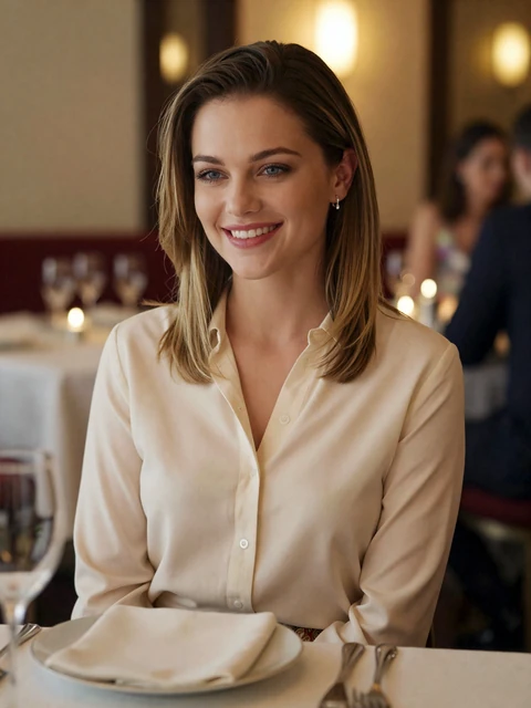 Attractive young woman with dark blonde hair at an upscale Indianapolis restaurant - sugar daddy Indianapolis fine dining lifestyle